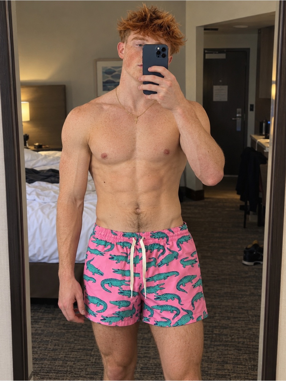Chubbies Men's Pink Alligator Print Swim Trunks 4” inseam